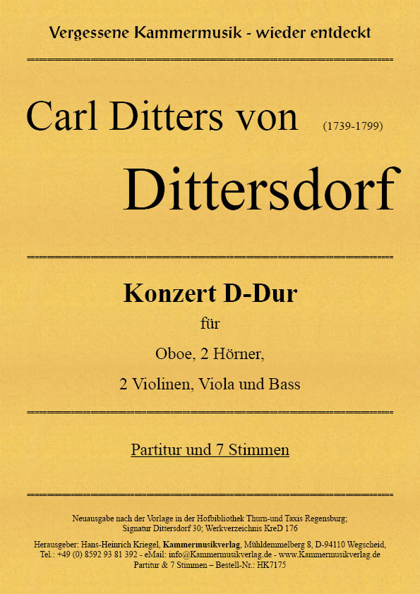 HK7175-Dittersdorf-D-Dur__Titelgrafik Dittersdorf, Carl Ditters von - Concerto in D major