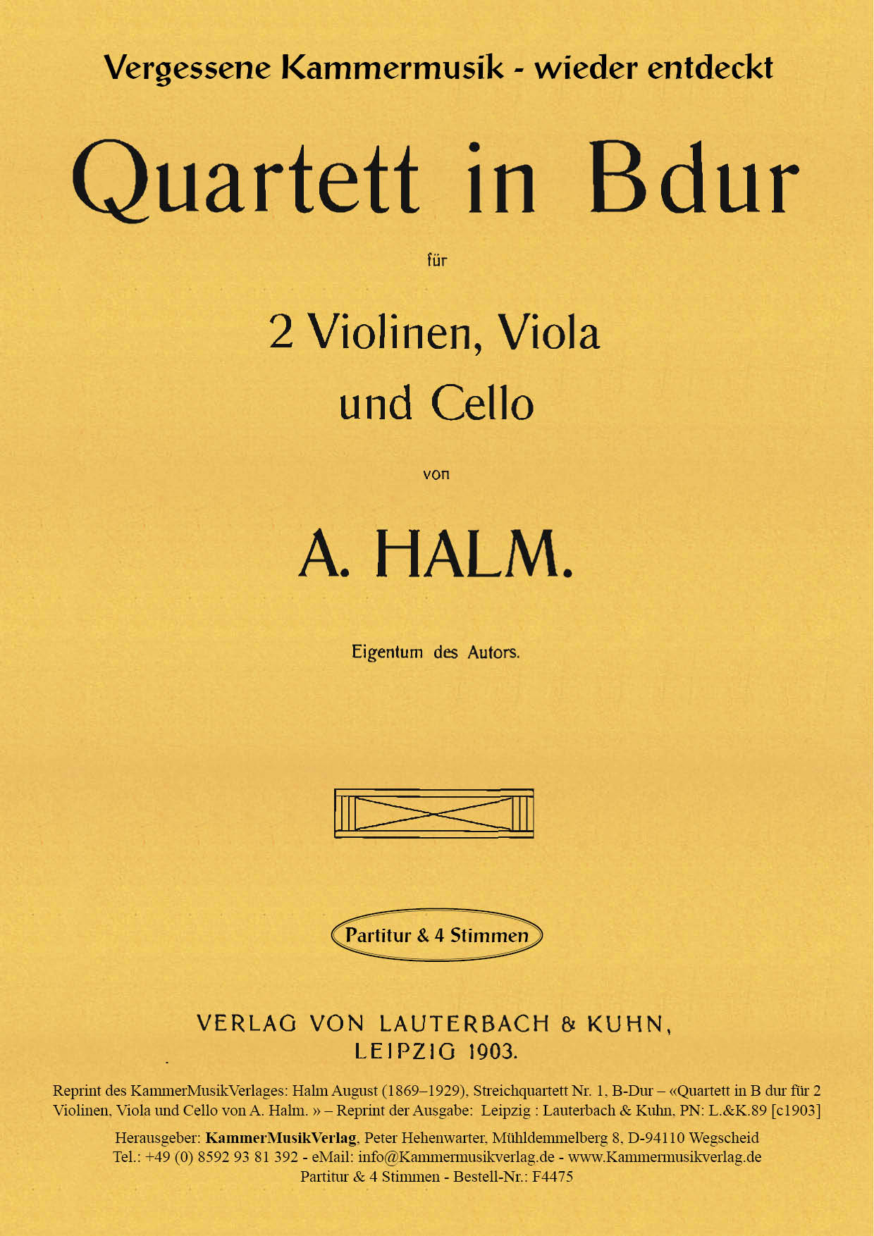 F4475-Halm-August__Titelgrafik Halm, August – Streichquartett Nr. 1, B-Dur