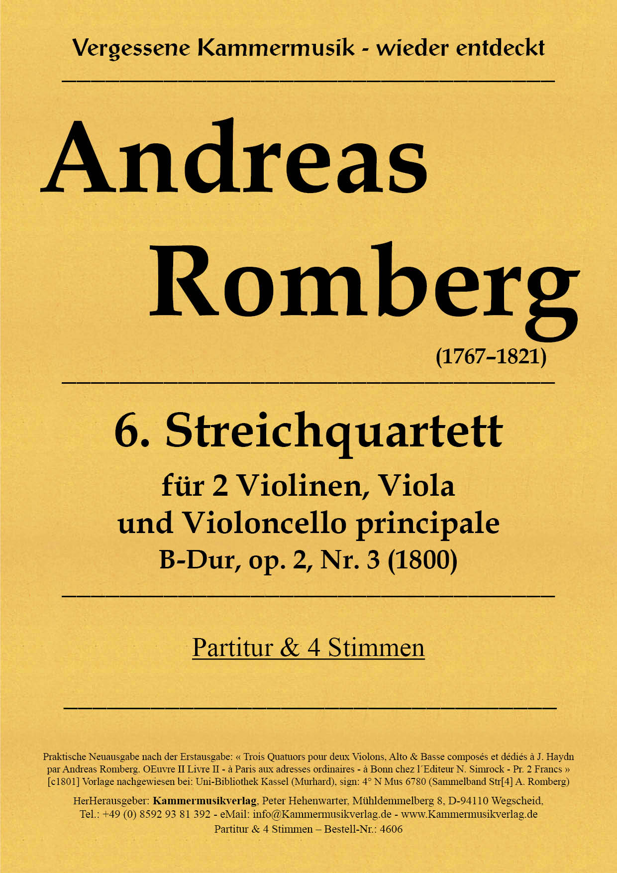 4606-Romberg_A_op_2_3__Titelgrafik Romberg, Andreas - String Quartet No. 6, B flat major, op. 2-3