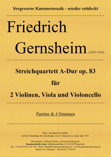 Gernsheim, Friedrich – Streichquartett A-Dur op. 83