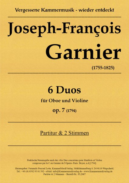 Garnier, Joseph-François – 6 Duos für Oboe und Violine, op. 7