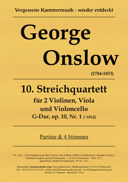 Onslow, George – Streichquartett Nr. 10 in G-Dur, op. 10-1