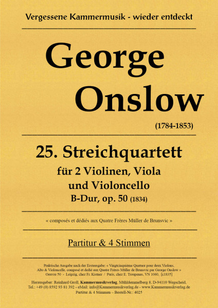 Onslow, George – Streichquartett Nr. 25, B-Dur, op. 50