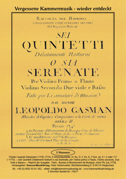 Gassmann, Florian Leopold – 6 Flötenquintette