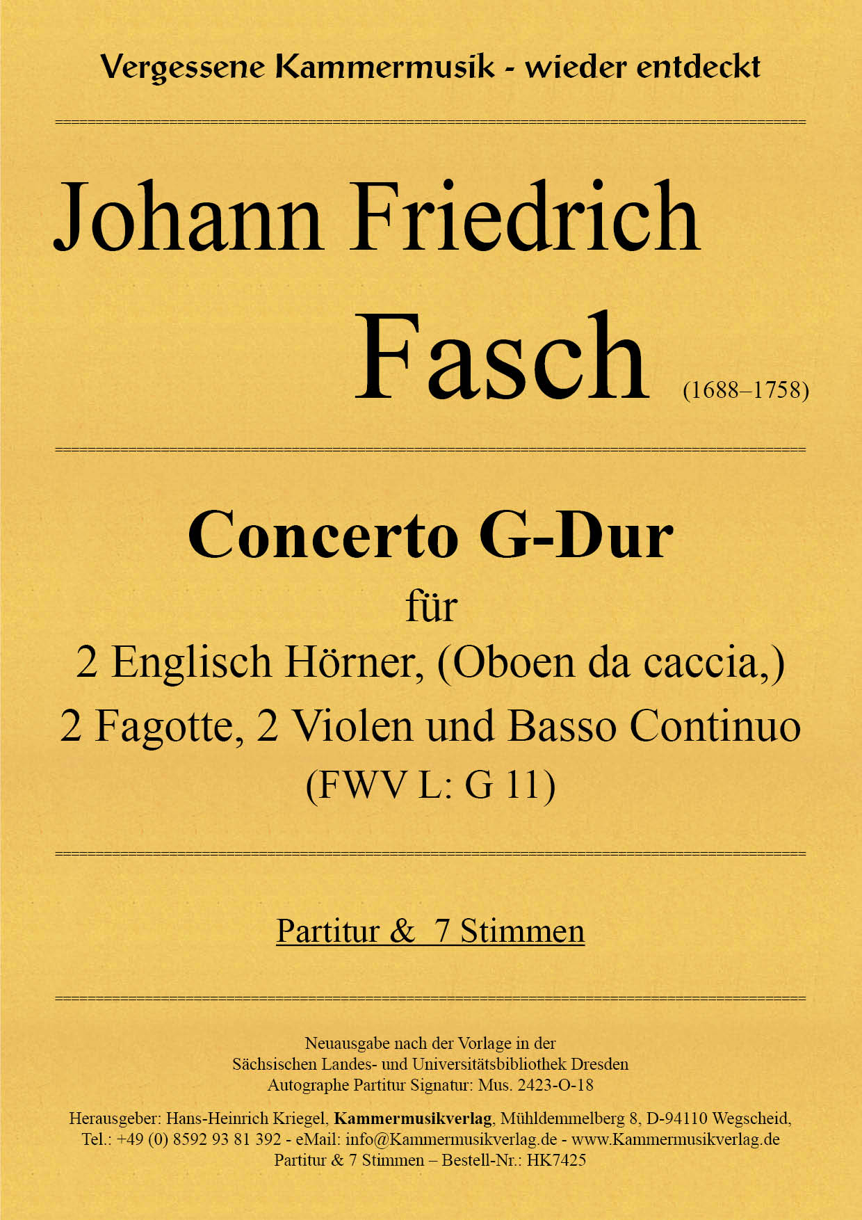 Noten Fur Das Concerto G Dur Fwv L G 11 Kammermusikverlag