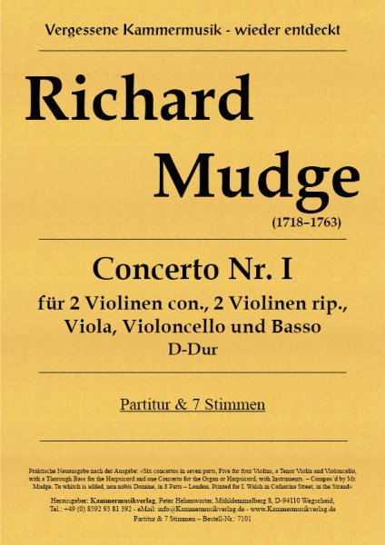 Mudge, Richard – Concerto Nr. I für 2 Violinen con. 2 Violinen rip.,Viola, Violoncello und Basso