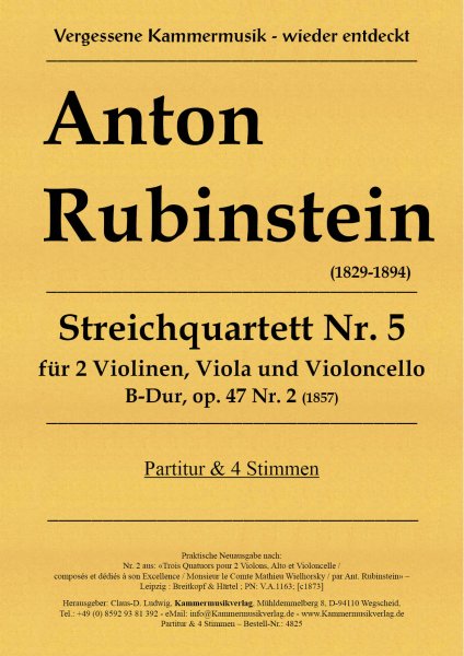 Rubinstein, Anton – Streichquartett Nr. 5, B-Dur, op. 47 Nr. 2