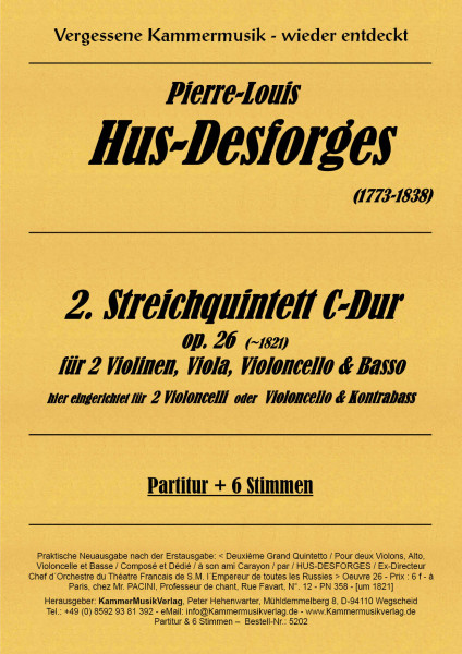 Hus-Desforges, Pierre-Louis – Streichquintett Nr. 2, C-Dur, op. 26