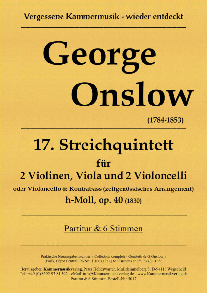 Onslow, George – Streichquintett Nr. 17, h-Moll, op. 40
