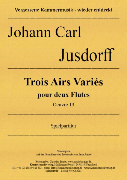 Jusdorff, Johann Carl – Trois Airs Variés pour deux Flutes