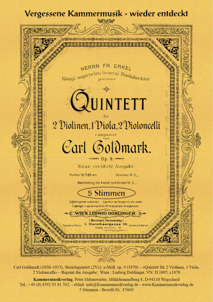 Goldmark, Carl – Streichquintett (2Vc), a-Moll, op. 9