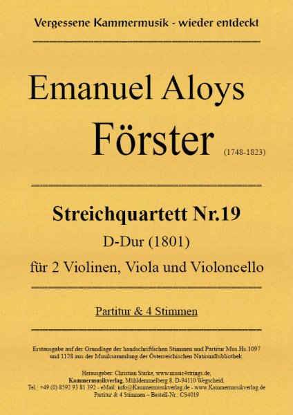 Förster, Emanuel Aloys – Streichquartett Nr. 19 D-Dur (1801)