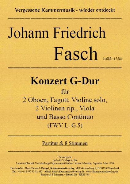 Fasch, Johann Friedrich – Konzert G-Dur (FWV L: G 5)
