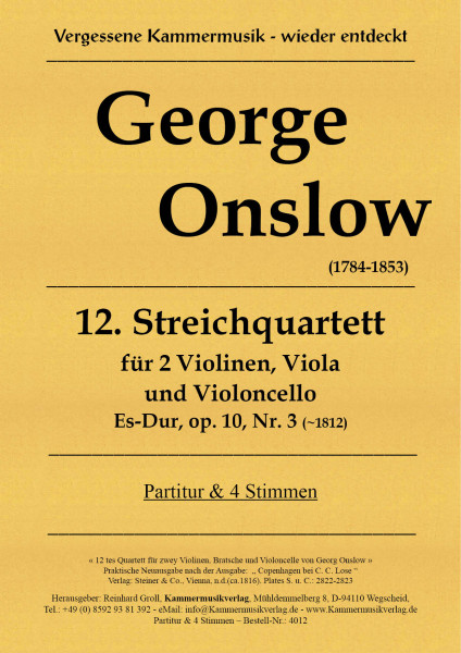 Onslow, George – Streichquartett Nr. 12 in Es-Dur, op. 10-3
