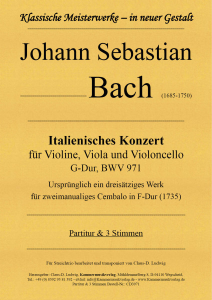 Bach, Johann Sebastian – Italienisches Konzert für Violine, Viola & Violoncello