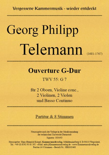 Telemann, Georg Philipp –Ouverture G-Dur (TWV 55: G 7)