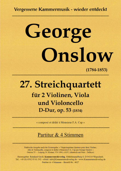 Onslow, George – Streichquartett Nr. 27, D-Dur, op. 53