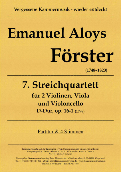 Förster, Emanuel Aloys – Streichquartett Nr. 7, D-Dur, op. 16-1