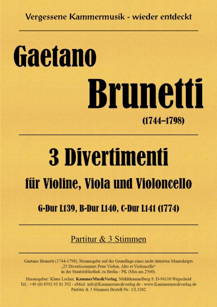 Brunetti, Gaetano – 3 Divertimenti für Violine, Viola und Violoncello