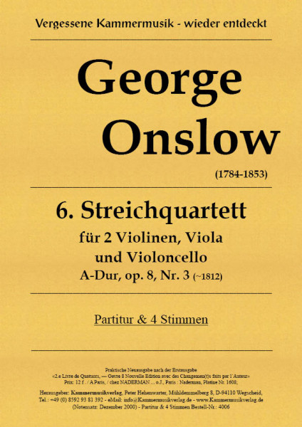 Onslow, George – Streichquartett Nr. 06 in A-Dur, op. 8-3