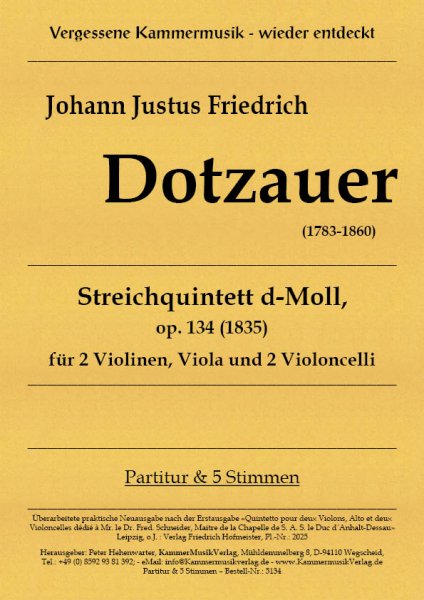 Dotzauer, Justus Johann Friedrich - String Quintet, D minor, op. 134