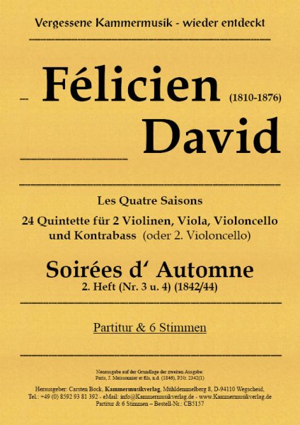 David, Félicien – Soirées d‘ Automne 2. Heft (Nr. 3 u. 4)