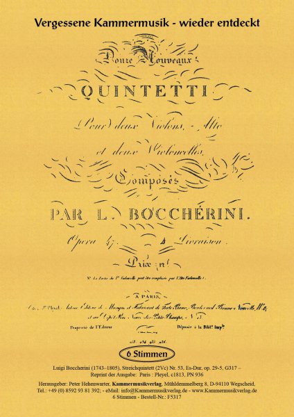 Boccherini, Luigi – 53. Quintett für 2 Violinen, Viola und 2 Violoncelli, Es-Dur, op. 29-5, G317