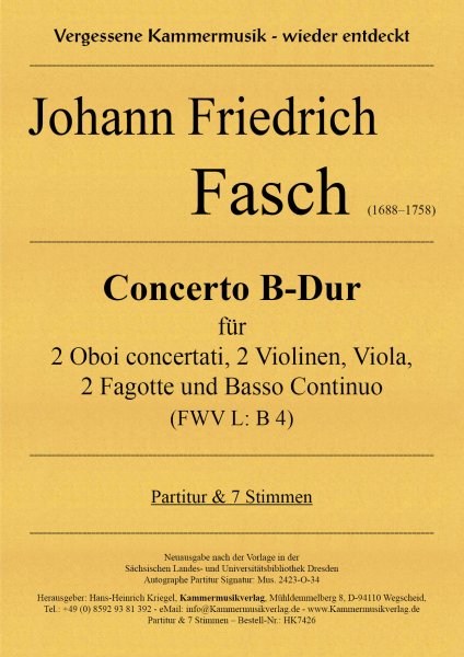 Fasch, Johann Friedrich – Concerto B-Dur (FWV L: B 4)