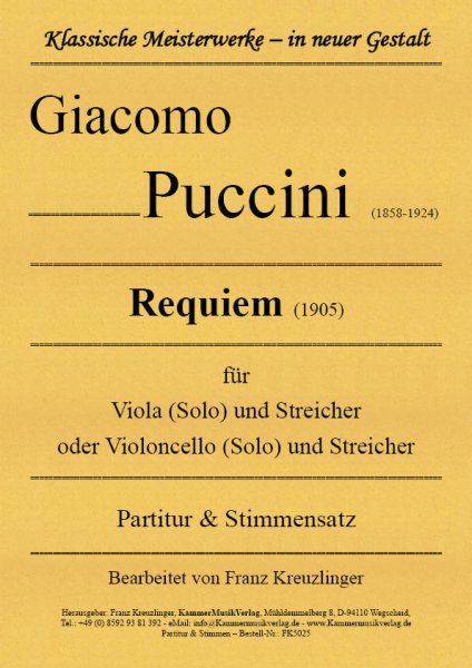 Puccini, Giacomo – Requiem (1905) für Viola (Solo) und Streicher