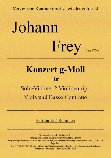 Frey, Johann – Konzert g-Moll für Solo-Violine, 2 Violinen rip., Viola und Basso Continuo
