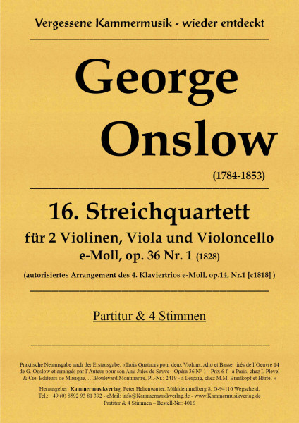 Onslow, George – Streichquartett Nr. 16, e-Moll, op. 36-1
