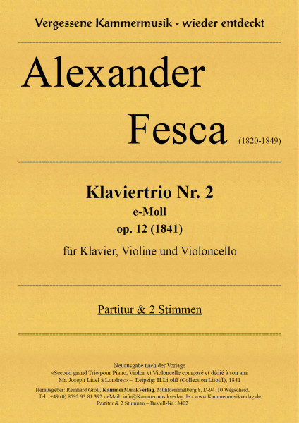 Fesca, Alexander – Klaviertrio Nr. 2, e-Moll, op. 12