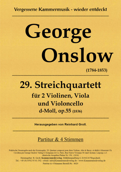 Onslow, George – Streichquartett Nr. 29, d-Moll, op. 55