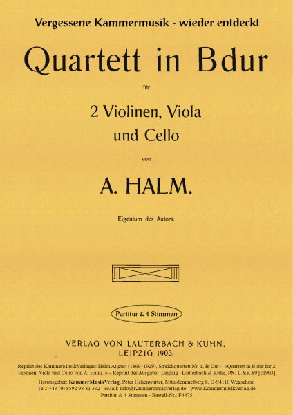 Halm, August – Streichquartett Nr. 1, B-Dur