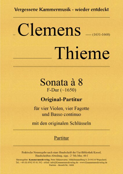 Thieme, Clemens – Sonata à 8, F-Dur – Original-Partitur