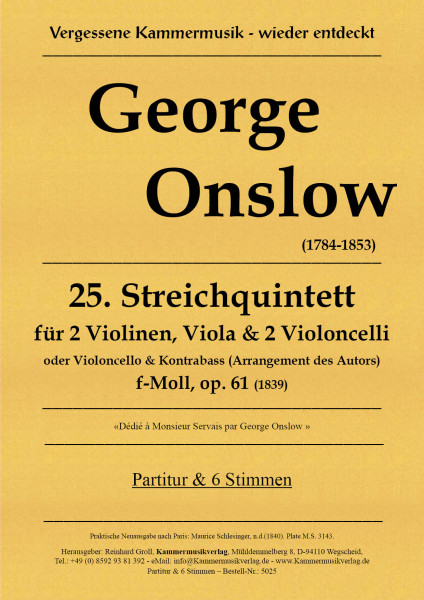 Onslow, George – Streichquintett Nr. 25, f-Moll, op. 61