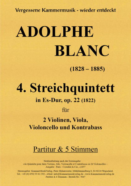 Blanc, Adolphe – Streichquintett m.Kb Nr. 4, Es-Dur, op. 22