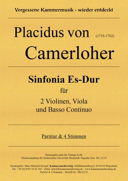 Camerloher, Placidus von – Sinfonia Es-Dur für 2 Violinen, Viola und Basso Continuo