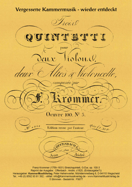 Krommer, Franz – Streichquintett, G-Dur, op. 100-3