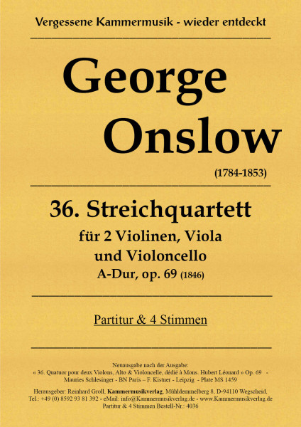 Onslow, George – Streichquartett Nr. 36, A-Dur, op. 69