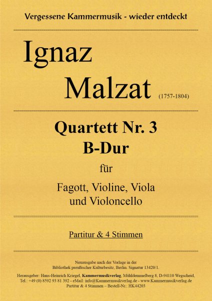 Malzat Ignaz – Quartett Nr. 3 B-Dur