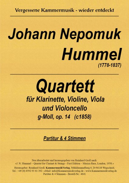 Hummel, Johann Nepomuk – Klarinettenquartett, Es-Dur, op. WoO