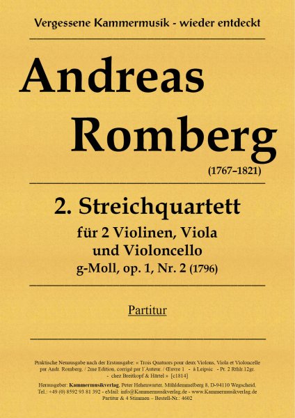 Romberg, Andreas – Streichquartett Nr. 2, g-Moll, op. 1-2