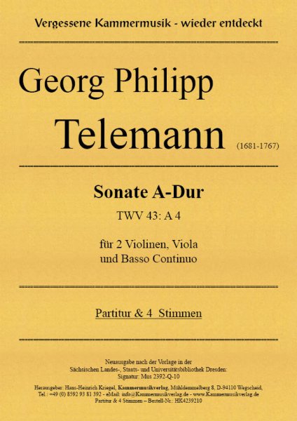 Telemann, Georg Philipp – Sonate A-Dur (TWV 43: A 4)