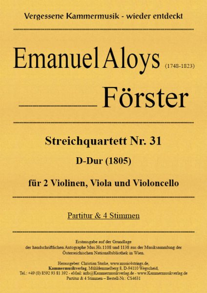 Förster, Emanuel Aloys – Streichquartett Nr. 31 D-Dur (1805)