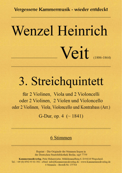 Veit, Wenzel Heinrich – Streichquintett Nr. 3, G-Dur, op. 4